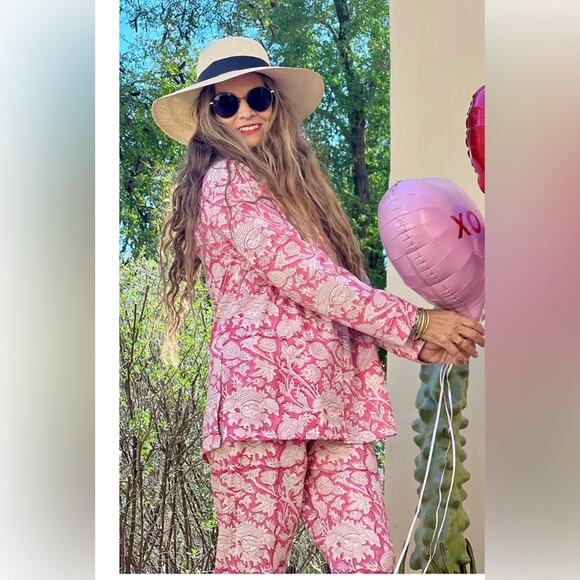 PAX PHILOMENA LAURA FLORAL PAJAMAS Pink White Pajama Set Size small - Picture 1 of 15